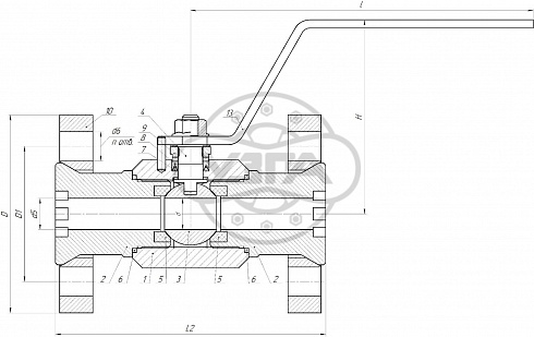 Кран шаровой разборный трехсоставной фланцевый Dn20 Pn100 09Г2С 11лс45п